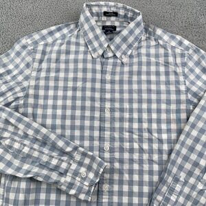 J Crew Shirt Mens Small Gray White Gingham Check Untucked Slim Fit Flex Washed